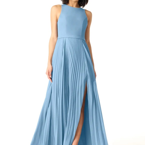 Azazie Light Blue Pleated Midi Dress - Picture 4 of 4